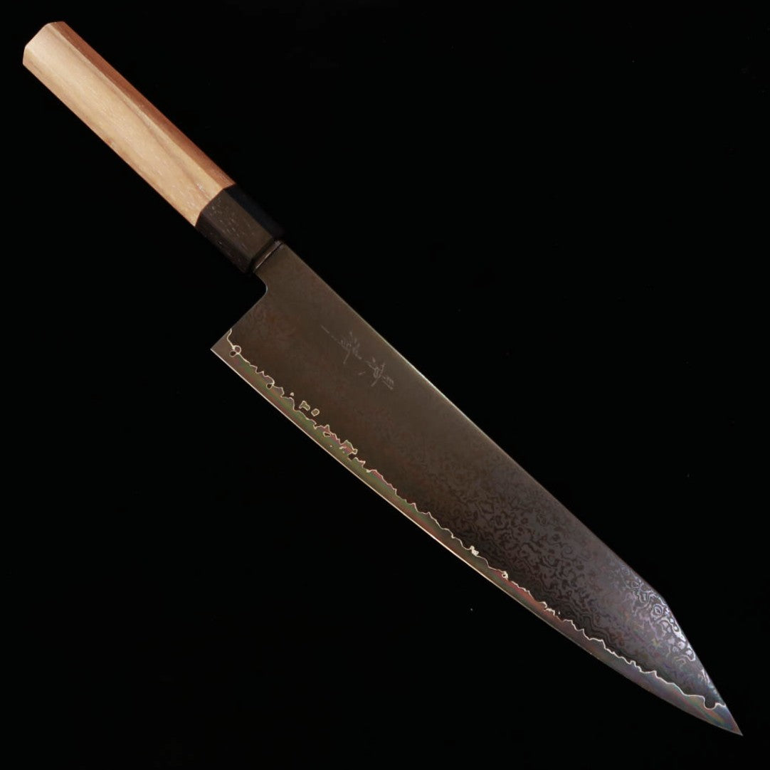 景清KAGEKIYO VG-10黒染ダマスカス 切付牛刀 ウォルナット八角柄 (210