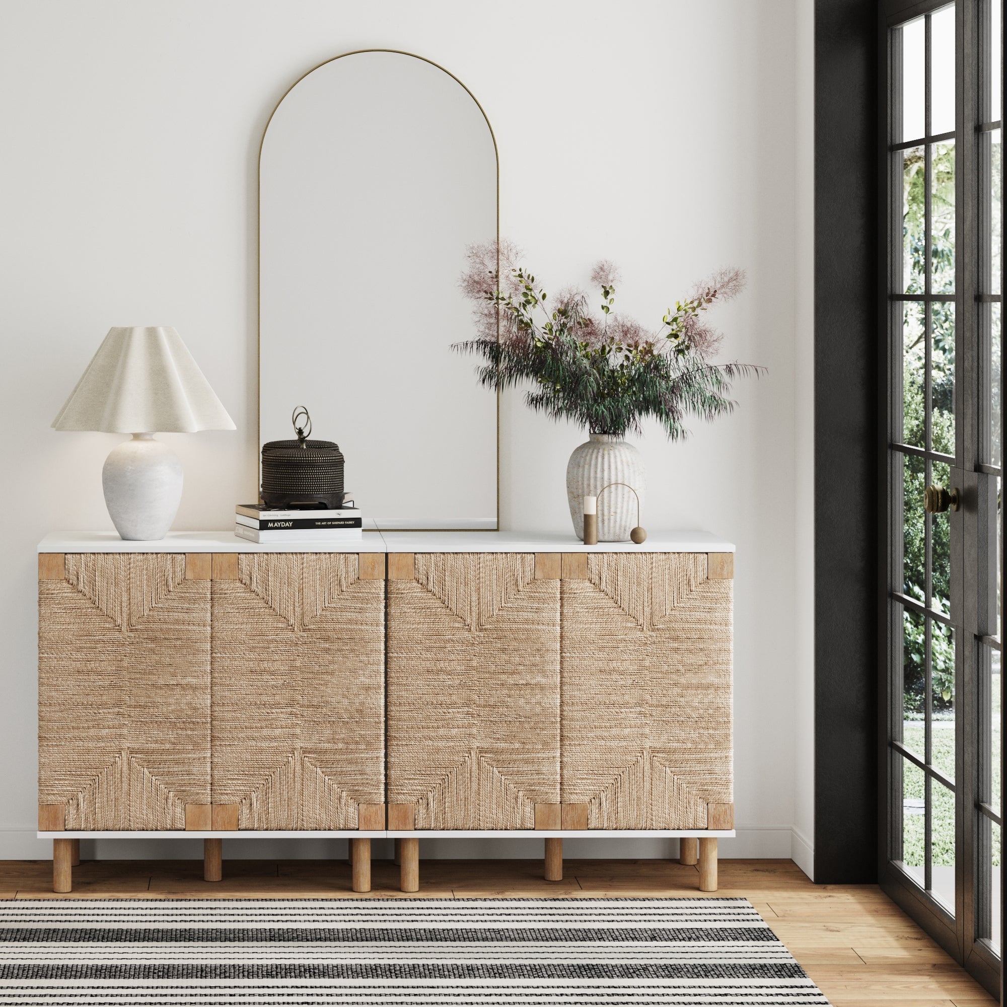 Wood & Seagrass Storage Cabinet White Set of 2 | Nathan James