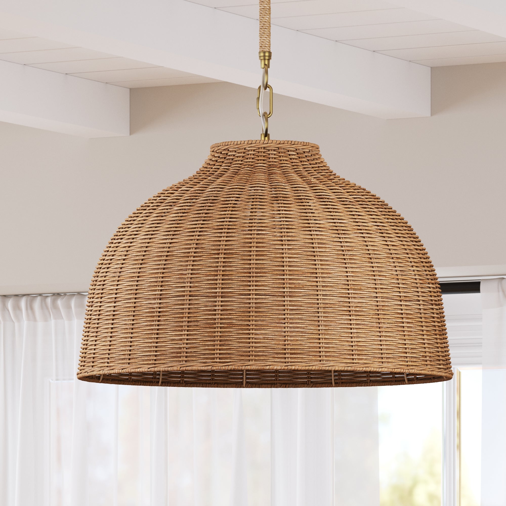 Augustine Modern Farmhouse Rattan Pendant Light with Brass Metal
