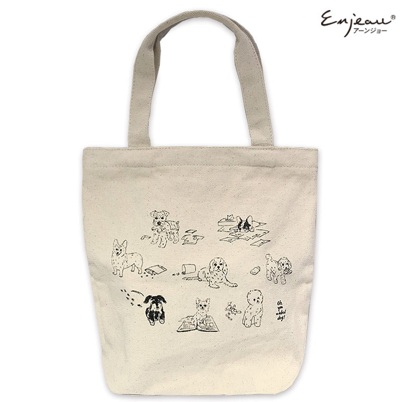 リネン ラ・ヴィ Linen la vie 犬柄 トートバッグ イラスト入り 帆布