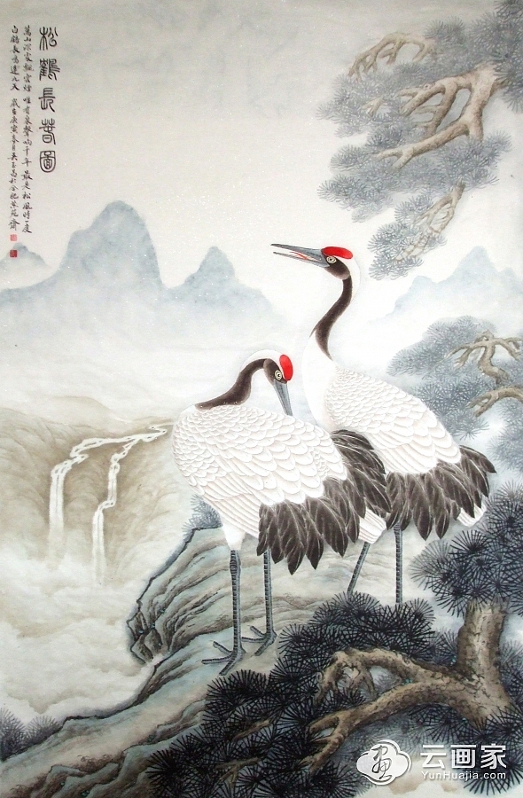 松鹤长春图_吴玉昌国画花鸟作品- 云画家