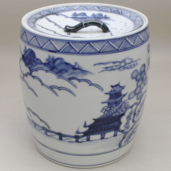 茶器/茶道具 水指（水差し）】 膳所焼き 染付 雲堂 岩崎新定作（陽炎園