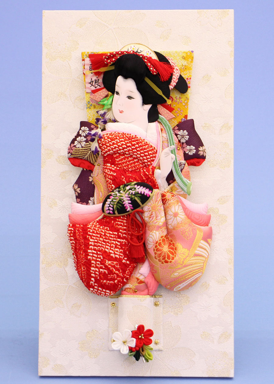 Oshie Hagoita Kanoko Hana Mai White Cherry Blossom Wall Hanging