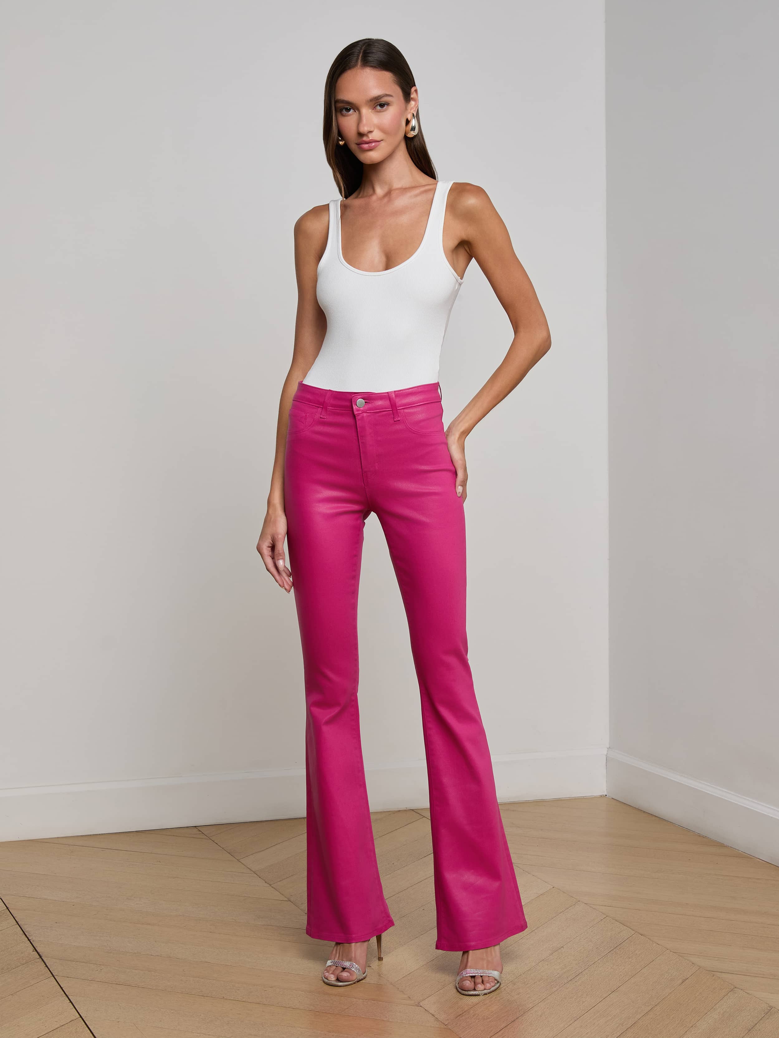 Marty Coated Flare Jean in Pink Coated | L'AGENCE