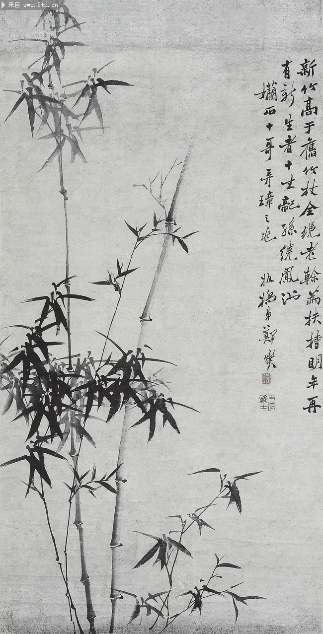 水墨竹图郑板桥画作-古代绘画-百图汇素材网