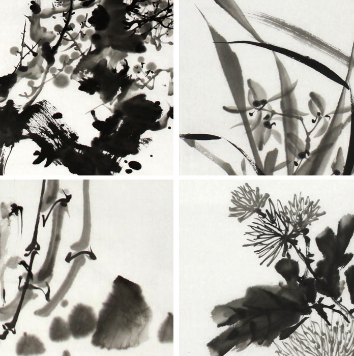 国画梅兰竹菊四条屏- 梅兰竹菊四君子- 99字画网