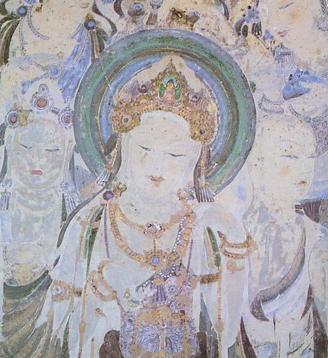 中国唐時代敦煌莫高窟壁画 彩絵人物像 発掘品 古美術 AK1896A9-3
