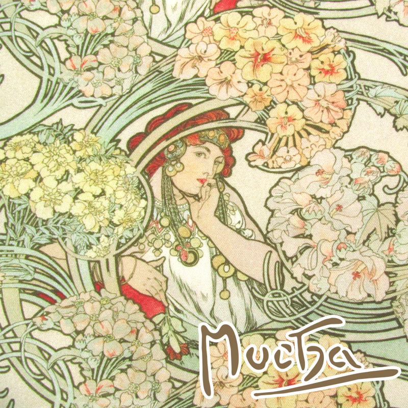 アルフォンス・ミュシャ、花に囲まれた赤毛の女性（織物のデザイン） アルフォンス・ミュシャ、花に囲まれた赤毛の女性（織物のデザイン