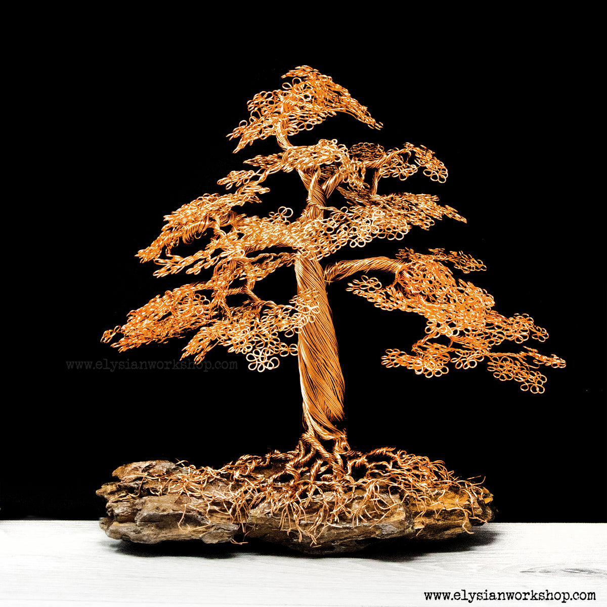 Extra Large Wire Copper Cedar Tree Sculpture set on Ohko Stone