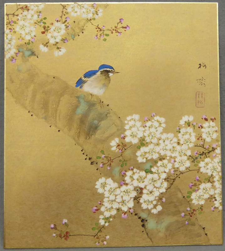 掛軸花鳥図「連蒂双栖」 颜伯龙風 三尺中堂／紙本表装済み 174×77cm