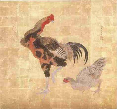 紙本著色双鶏図衝立／金沢市公式ホームページ いいね金沢