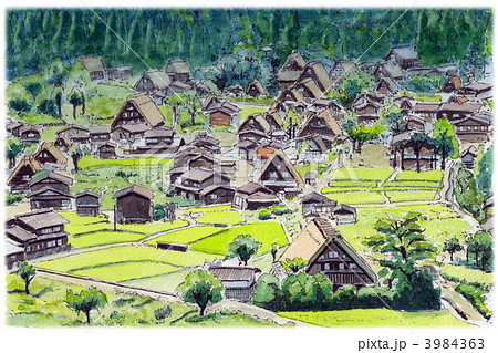水彩画 白川郷のイラスト素材 [3984363] - PIXTA