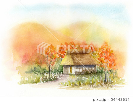 田舎の景色 秋 水彩画のイラスト素材 [54442614] - PIXTA