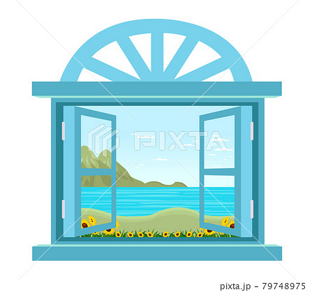 窓から見える景色、青空と海、夏の風景のイラスト素材 [79748975] - PIXTA