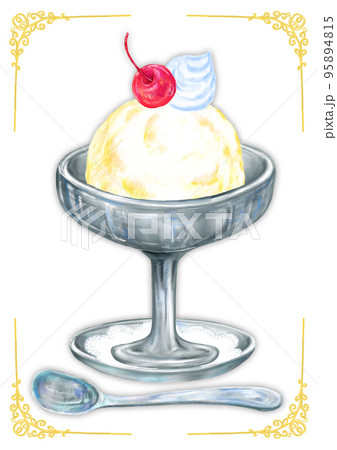 レトロバニラアイス_レトロ背景白のイラスト素材 [95894815] - PIXTA