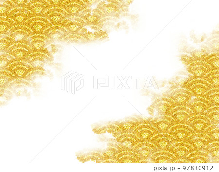 金の和柄の背景、フレーム（青海波）のイラスト素材 [97830912] - PIXTA