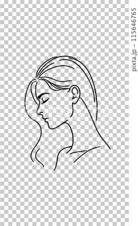 シンプルな横顔の女性の線画イラストのイラスト素材 [115646765] - PIXTA
