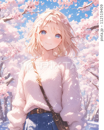 桜咲く頃の微笑のイラスト素材 [112519409] - PIXTA