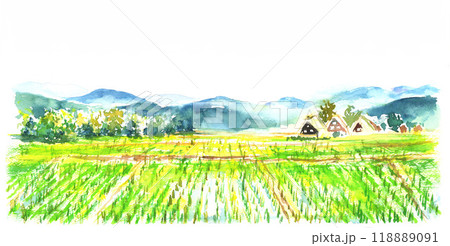 田んぼ 風景画 水彩画 里山のイラスト素材 - PIXTA