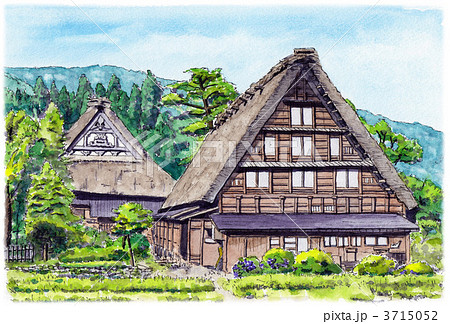 合掌造り 白川郷 水彩画 絵画のイラスト素材 - PIXTA