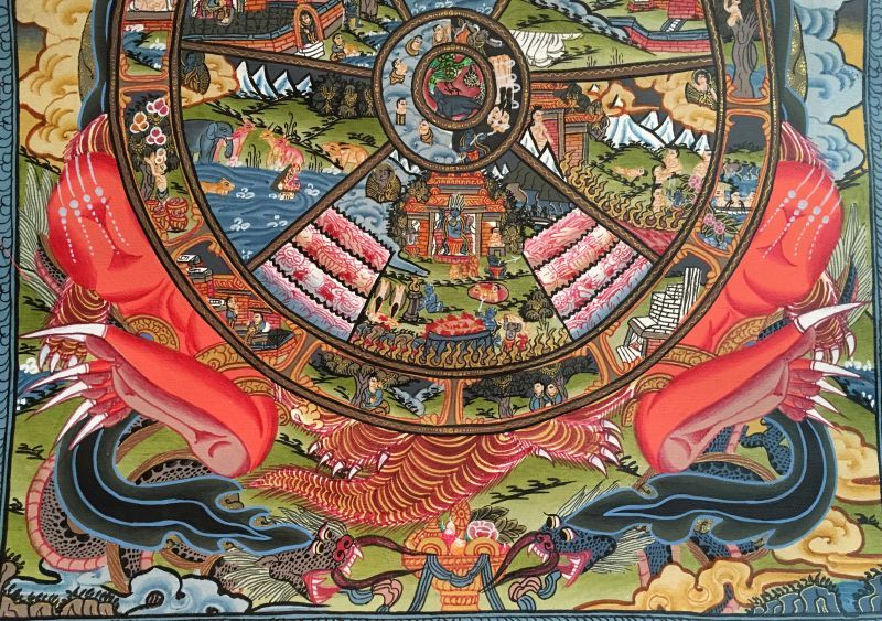 ◇六道輪廻図（Wheel of Life）/タンカ／仏画／曼荼羅／チベット-B