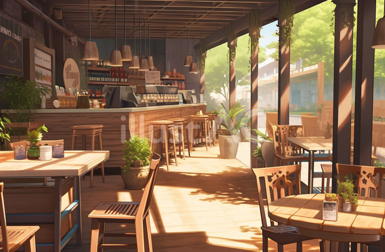 カフェの風景イラスト - No: 24070410｜無料イラスト・フリー素材なら