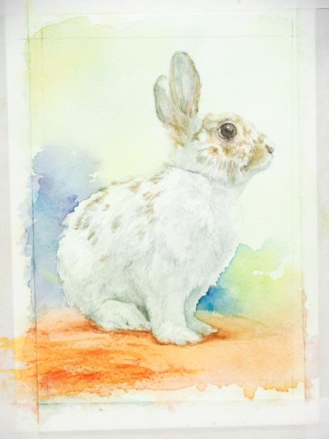 うさぎさんを描きました。カラフルに。｜木彫りうさぎのパパ。ティムの