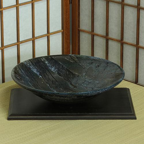 楽天市場】信楽焼 水盤 青 窯変 掛分 ソリ 丸 11号 生け花 花器 池坊