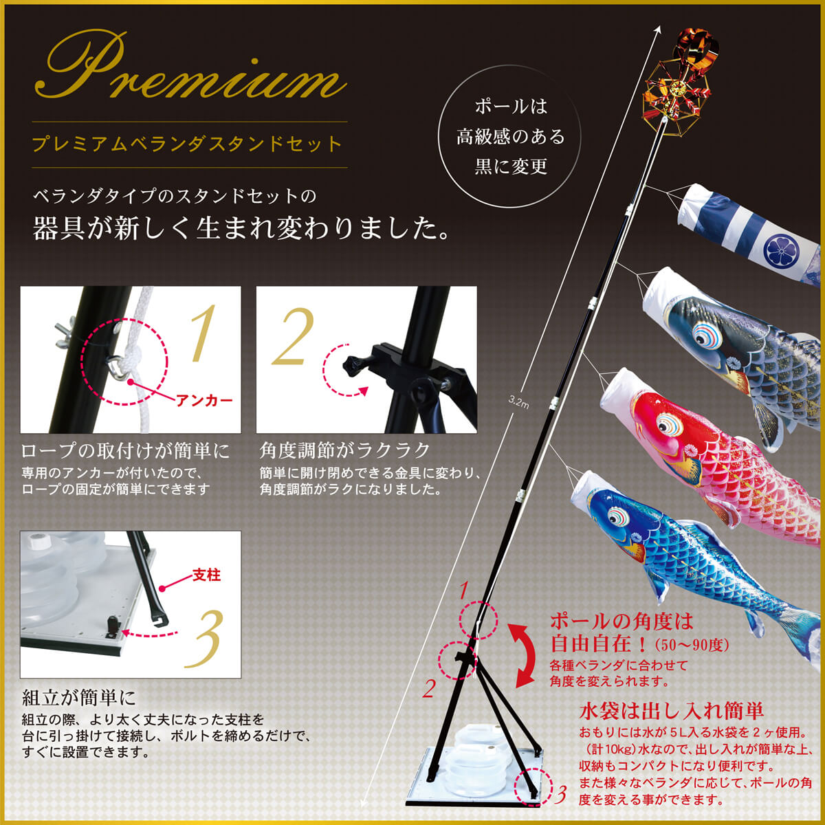 楽天市場】鯉のぼり ベランダ用 風舞い 1.2m 6点 プレミアムベランダ