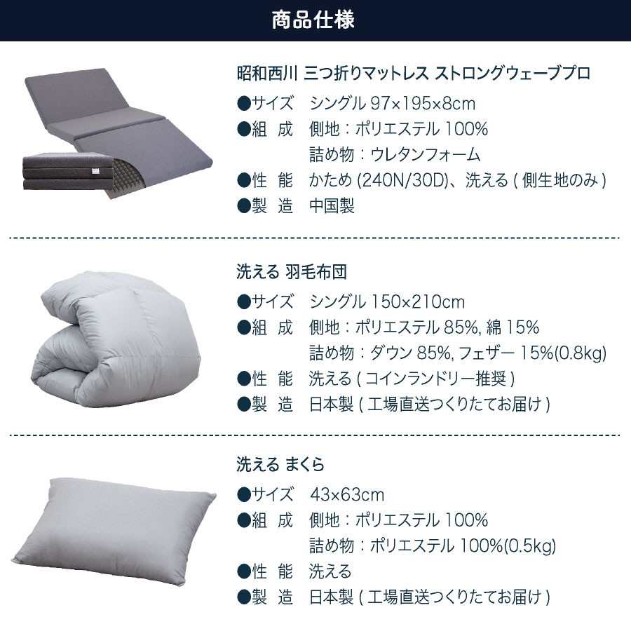 楽天市場】男の布団3点セット 西川 三つ折りマットレス 羽毛布団 羽毛