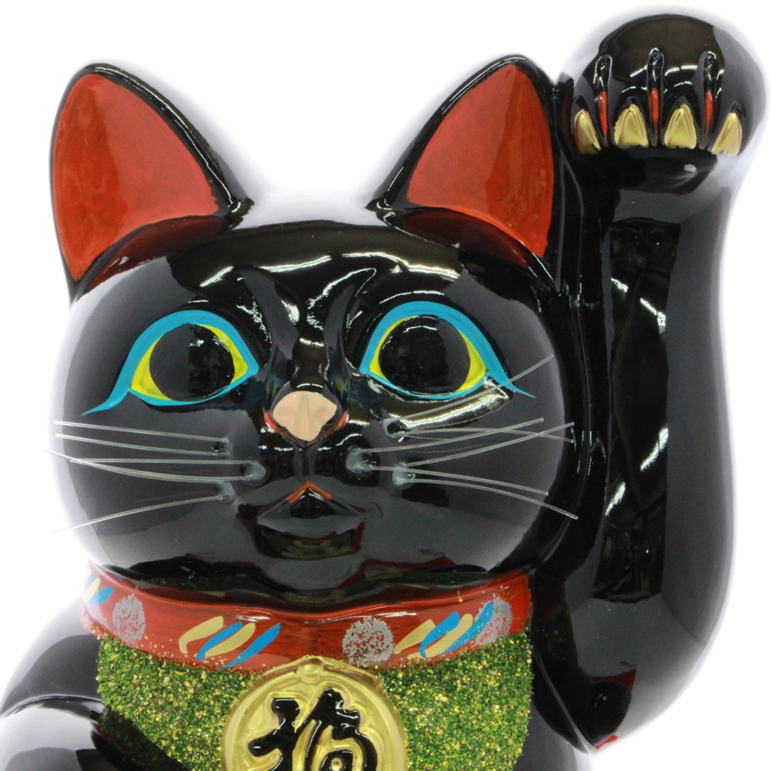 楽天市場】8号招き猫 手長小判 黒 (座布団付) 【楽ギフ_包装】 【楽
