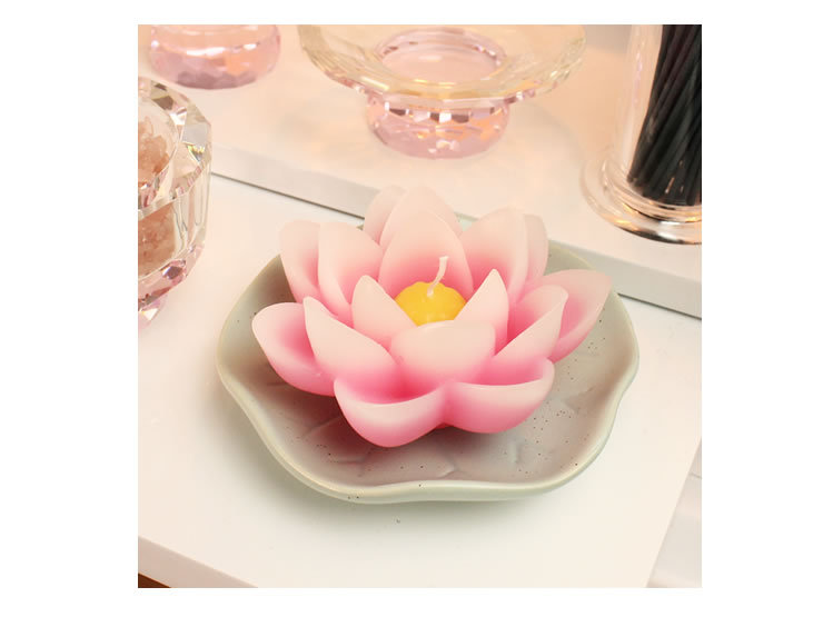 楽天市場】ペット ろうそく 蓮の花キャンドル 蓮の葉皿（陶器製）付