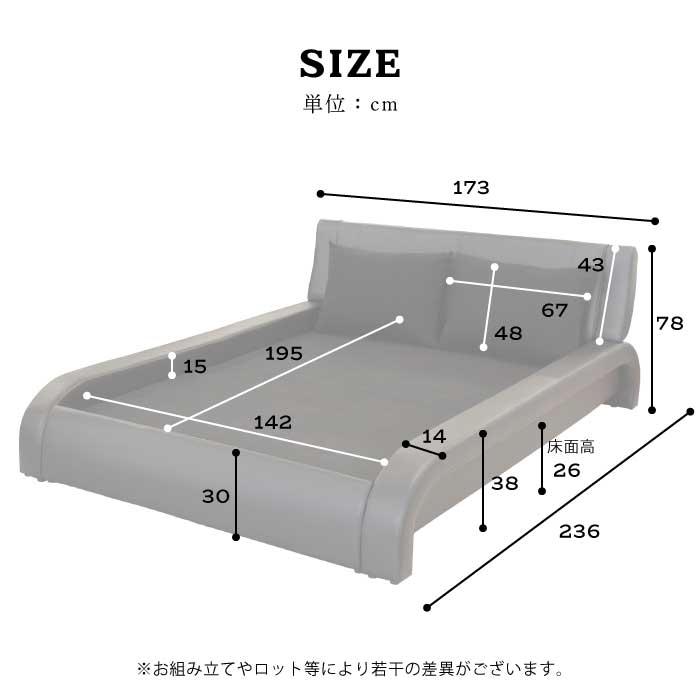楽天市場】レザーベッド ダブルベッド フレーム 単品 インセットタイプ