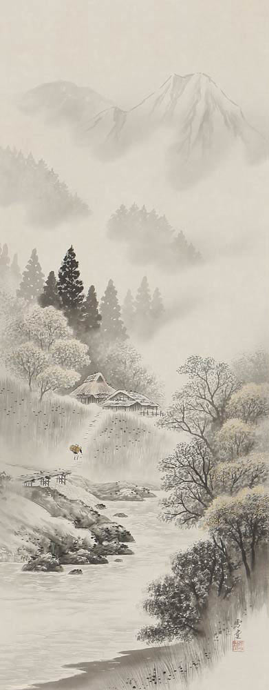 楽天市場】掛軸 水墨山水 森 雪堂 尺五立 掛け軸 全国送料無料 【smtb