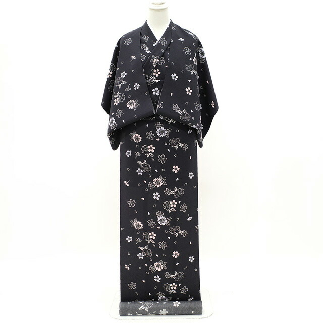 楽天市場】【新品】 小紋 反物 正絹 着物 着尺 黒地 桜 花柄 白 ピンク