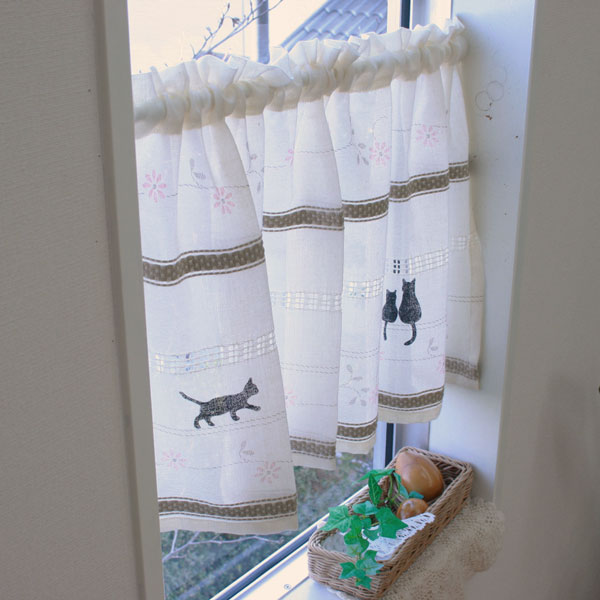 楽天市場】カフェカーテン 猫 おしゃれ Sunnyday Fabric ステッチ