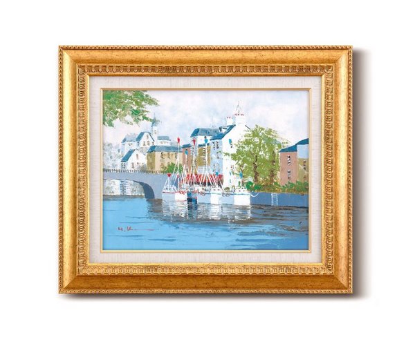 楽天市場】油絵 絵画 運河の風景/インテリア 額入り 額装込 風景画