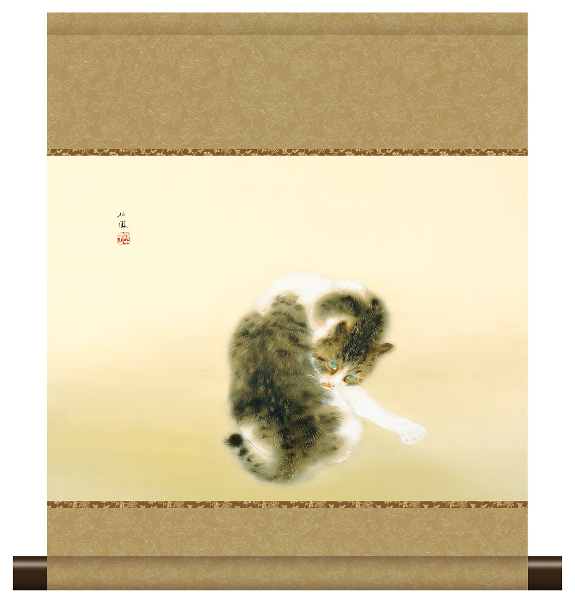 楽天市場】10年保証 掛け軸 ミニ掛け軸 和風 名画複製画 班猫 竹内栖鳳