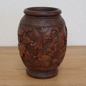 楽天市場】木彫りのフラワーベース マホガニー材 17X24 花瓶 壺 木彫り