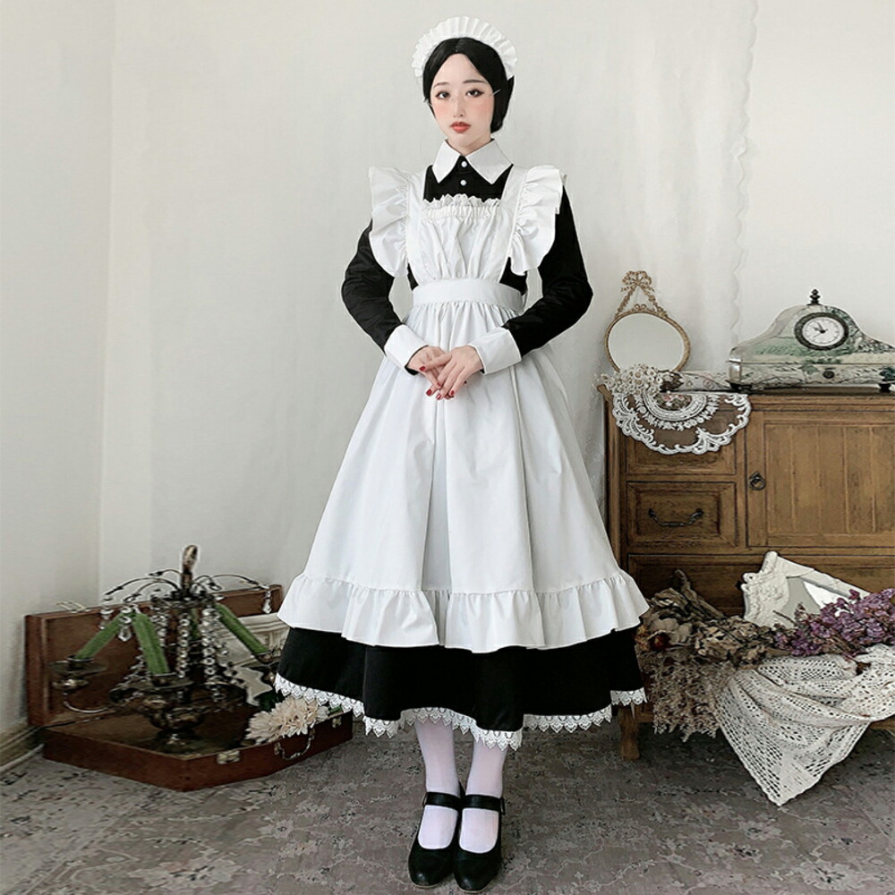 楽天市場】メイド服 可愛い 好評 ロング メイドドレス 長袖 半袖