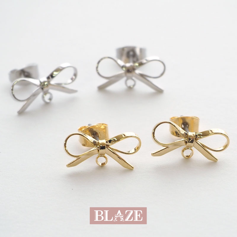 楽天市場】ピアス パーツ リボン デザイン カン付き 2個セット 1ペア