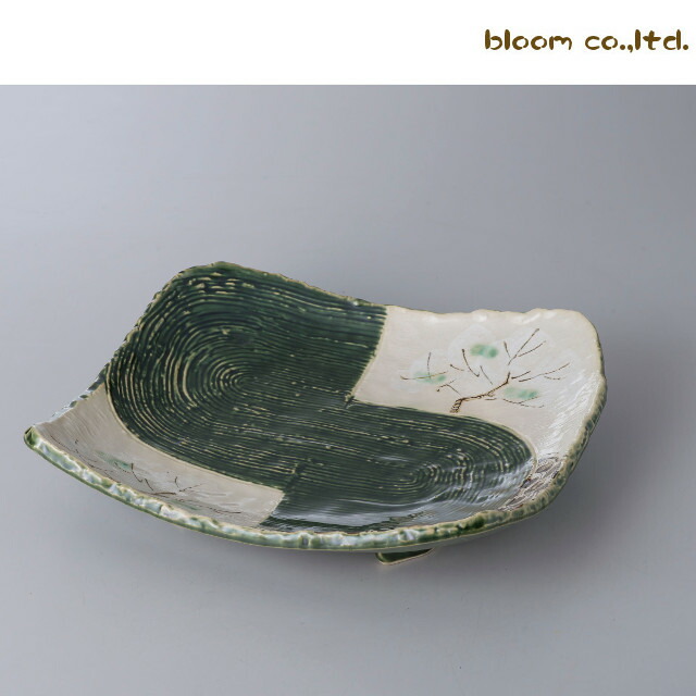 楽天市場】美濃焼 織部桜長角大皿 辺30.5x26.5x6.5cm【織部,緑,桜,大皿