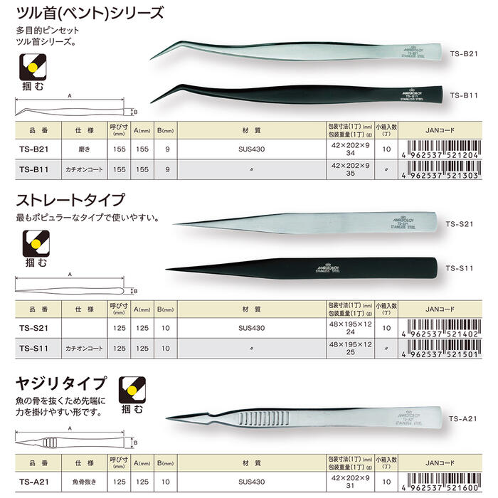 楽天市場】MARUTO ステンレス鋼ヤジリタイプピンセット 総磨き仕上げ
