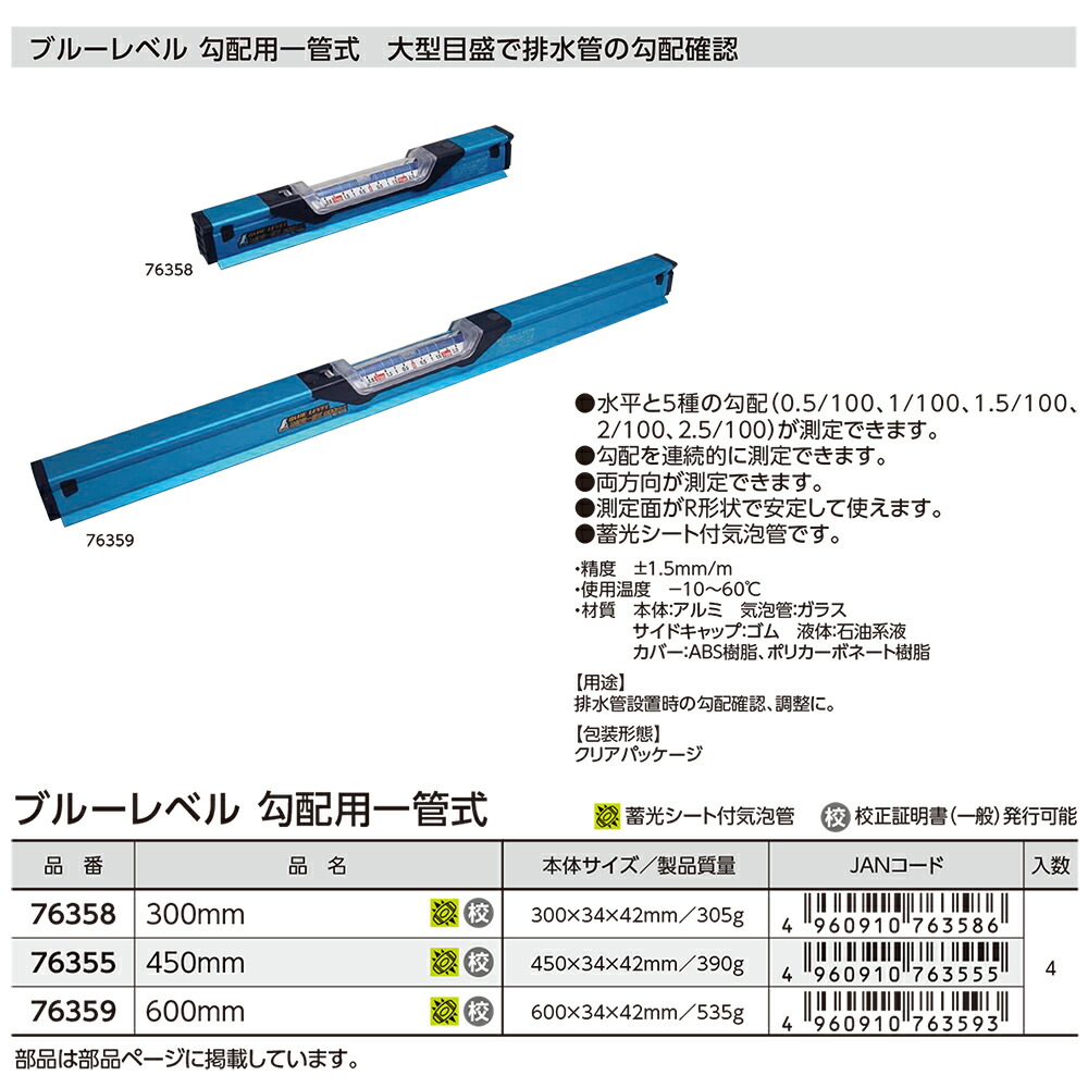 楽天市場】シンワ測定 勾配用一管式 水平器 ブルーレベル 気泡管保護