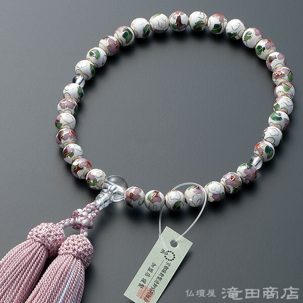 楽天市場】【数珠袋付き】 数珠 女性用 七宝焼(白) 本水晶仕立 8mm玉