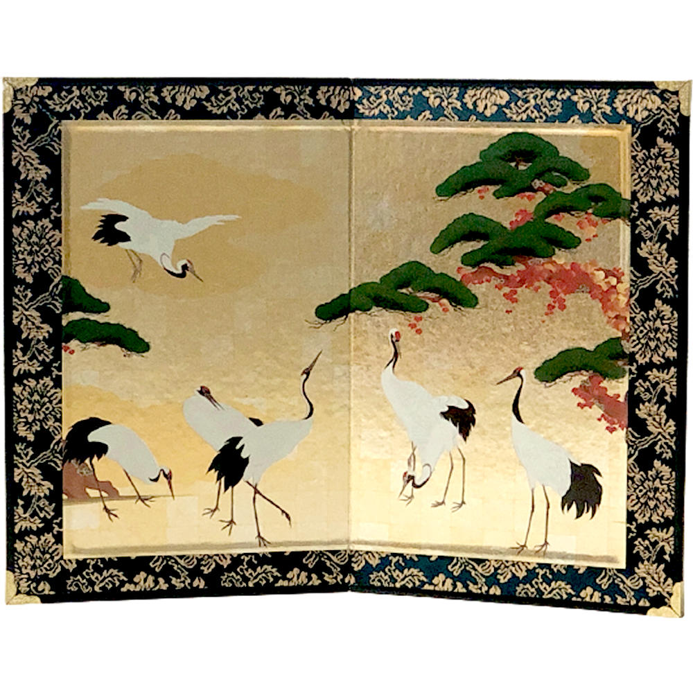 楽天市場】ミニ屏風 群鶴と松 日本の名画屏風大 二曲一双屏風 和風