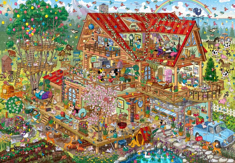 楽天市場】ジグソーパズル 1000ピース にぎやかなログハウス（ミッキー