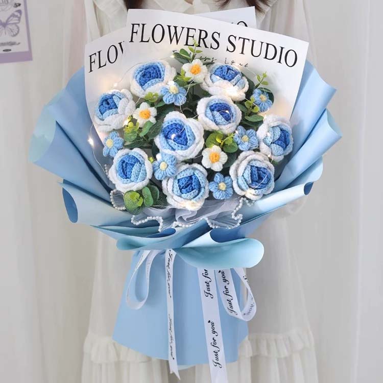 楽天市場】カギ編み 手編み 造花 ブーケ バラの花束 枯れない花 9輪
