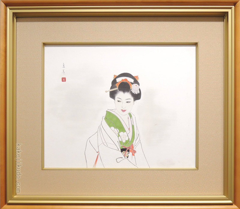 志村立美、【うちかけ】、希少な大判額装用画集より、美品、新品額装付