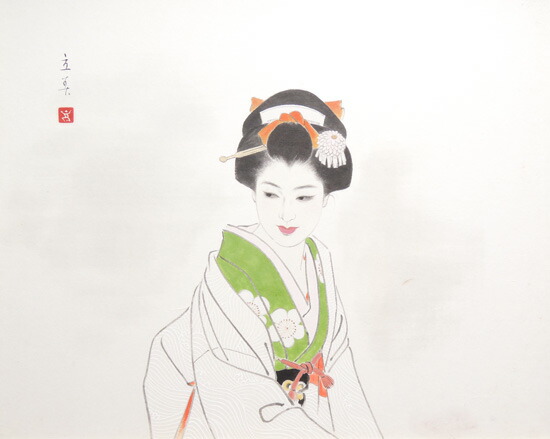 楽天市場】志村立美 美人画 『いこい』 肉筆作品（中古） 送料無料